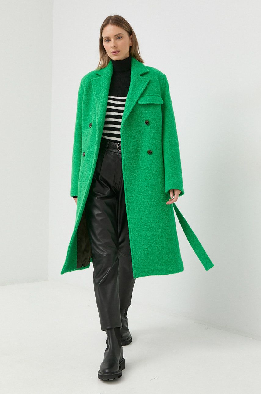Samsoe Samsoe palton de lana Milena culoarea verde, de tranzitie, cu doua randuri de nasturi 2023 ❤️ Pret Super answear imagine noua 2022