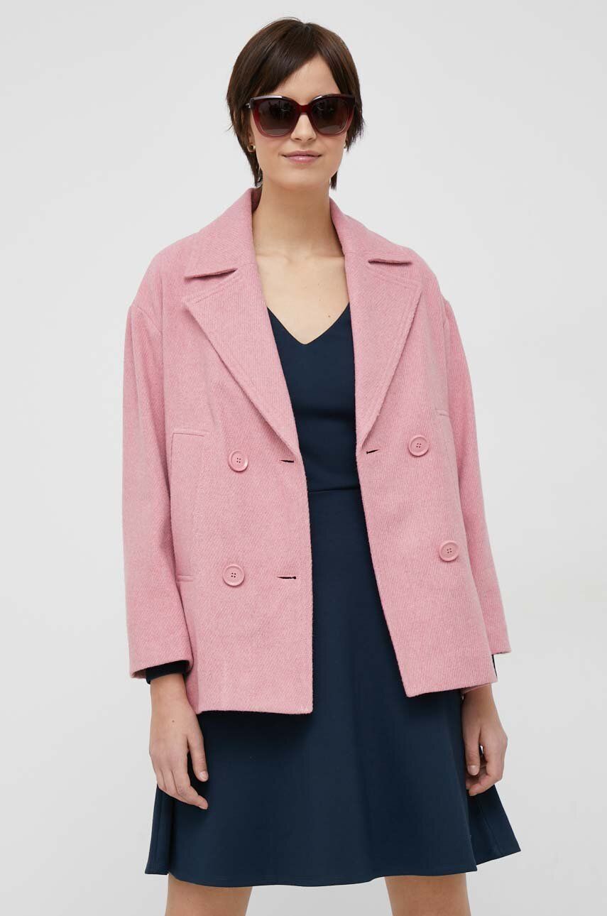 Sisley palton din lana Culoarea roz, de tranzitie, cu doua randuri de nasturi