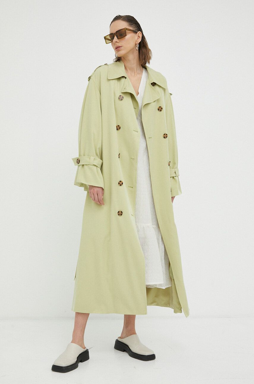 Trench kabát By Malene Birger dámský, zelená barva, přechodný, oversize - zelená -  65 % LENZIN