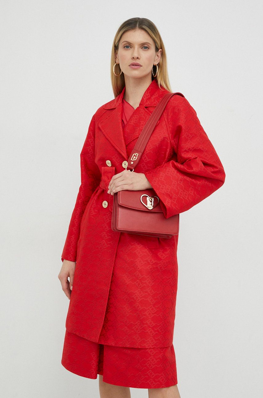 Kabát Pinko dámský, červená barva, přechodný, dvouřadový - červená -  Hlavní materiál: 54 % Pol