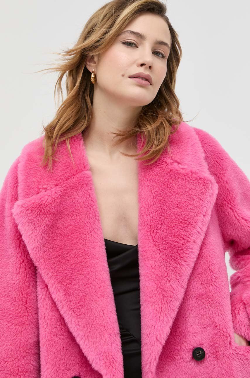 Kabát s příměsí vlny Miss Sixty fialová barva, přechodný, oversize - fialová -  Materiál č. 1: 