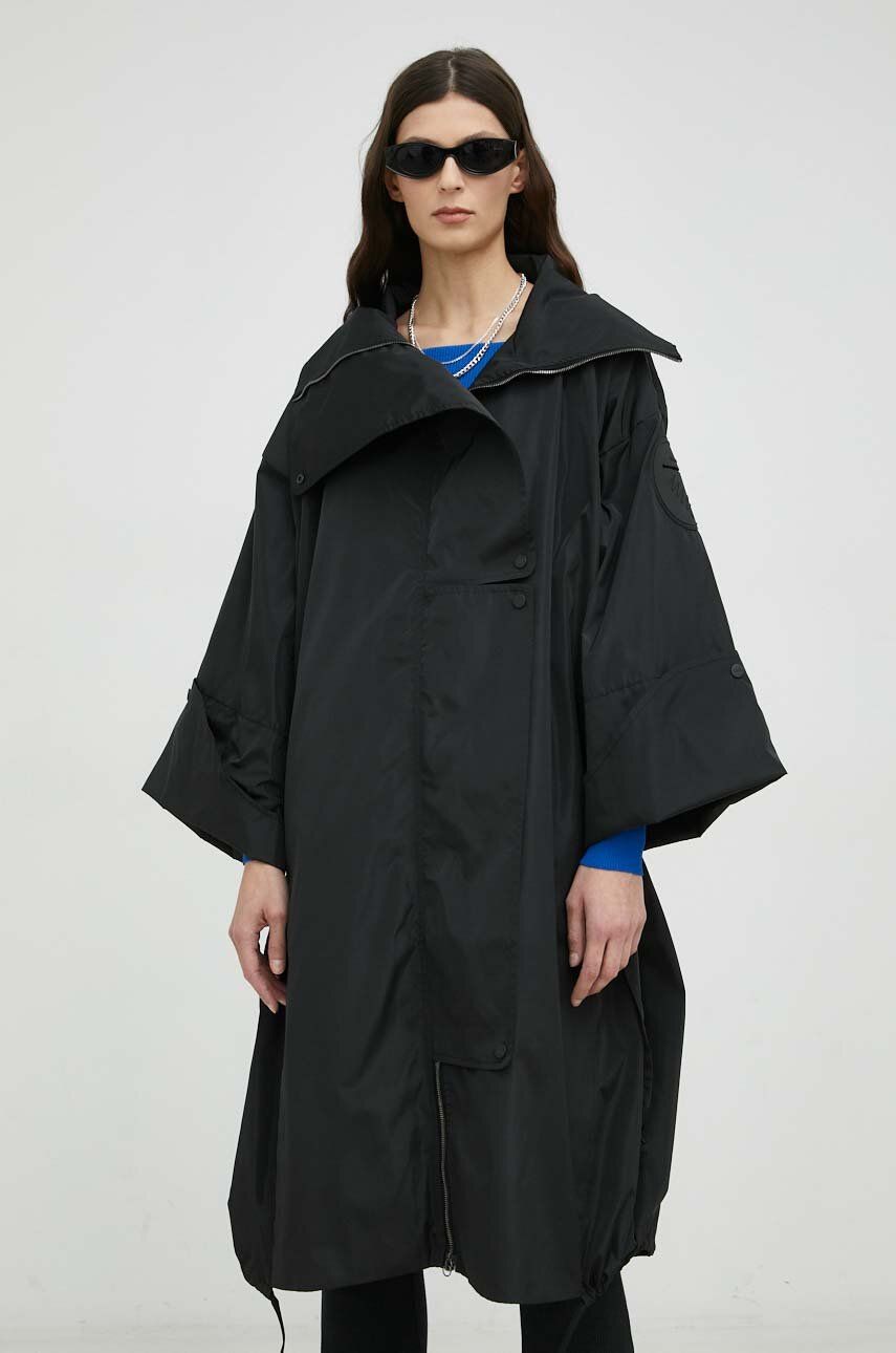 Kabát MMC STUDIO dámský, černá barva, přechodný, oversize - černá -  100 % Polyester