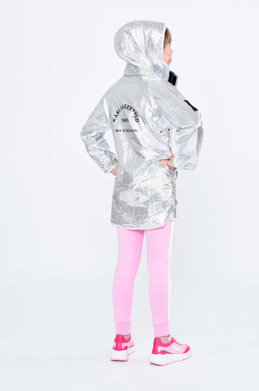 Dětská oboustranná bunda Karl Lagerfeld stříbrná barva - stříbrná -  55 % Polyamid