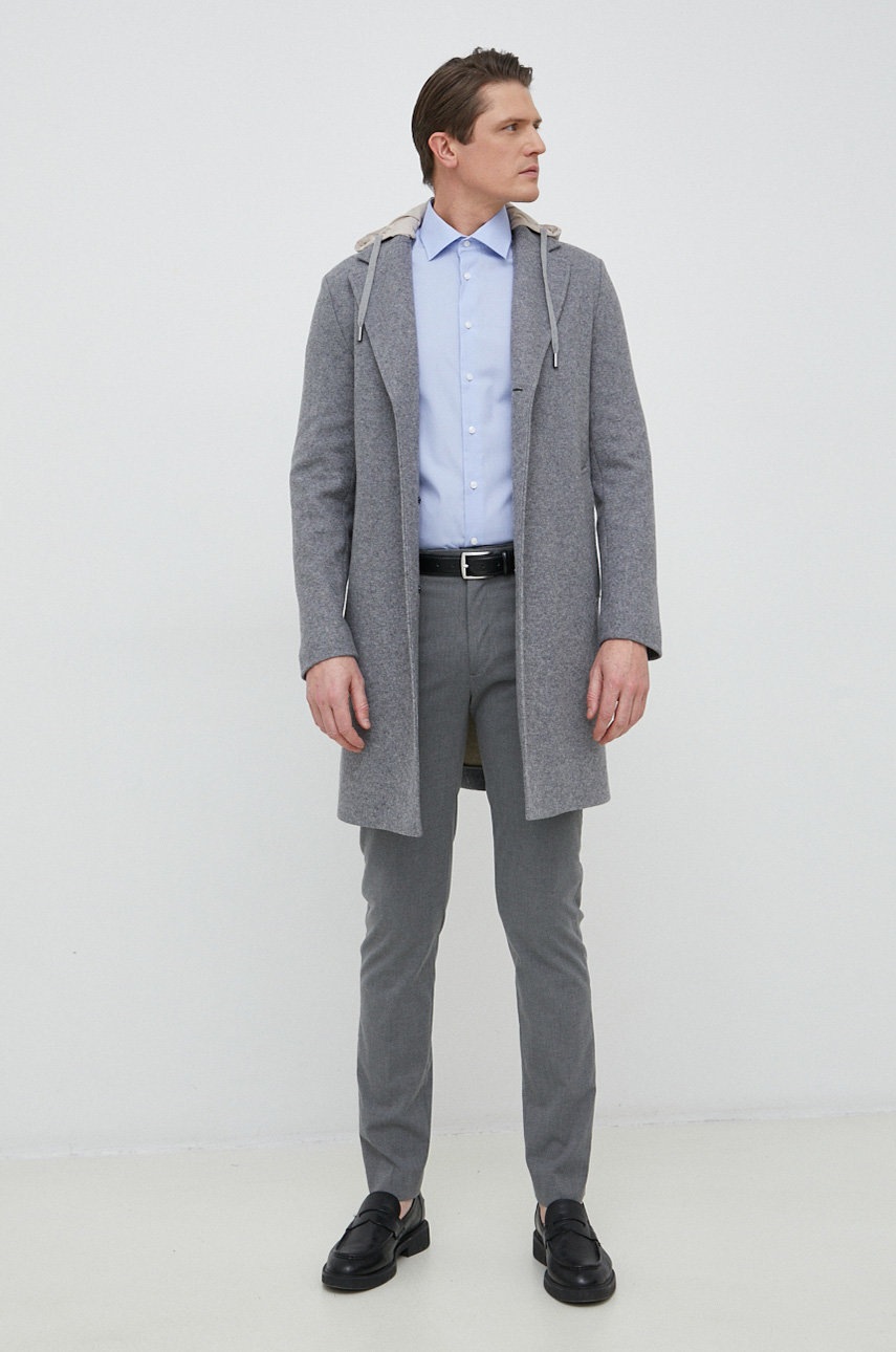 

Пальто з домішкою вовни BOSS колір сірий перехідний oversize