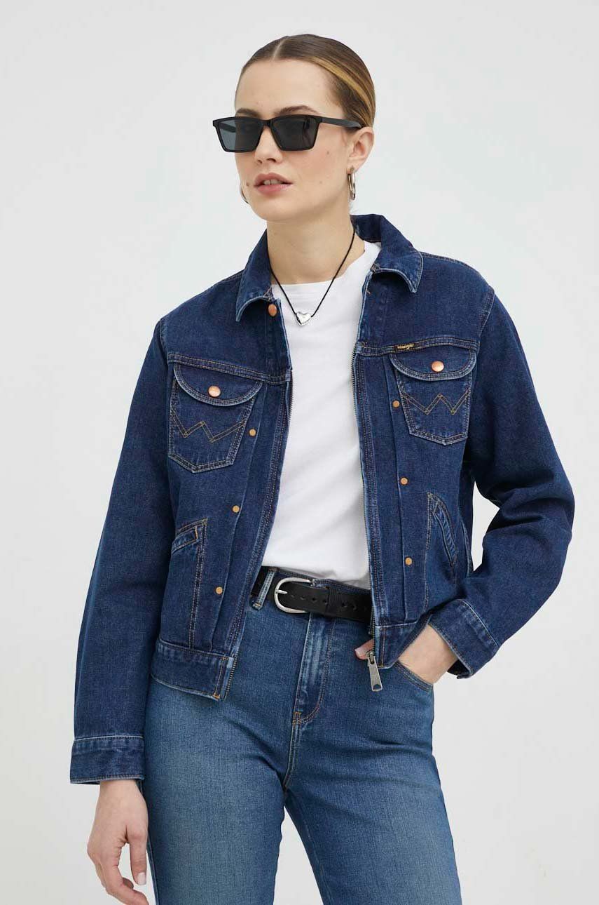 Wrangler geaca jeans femei, culoarea albastru marin, de tranzitie