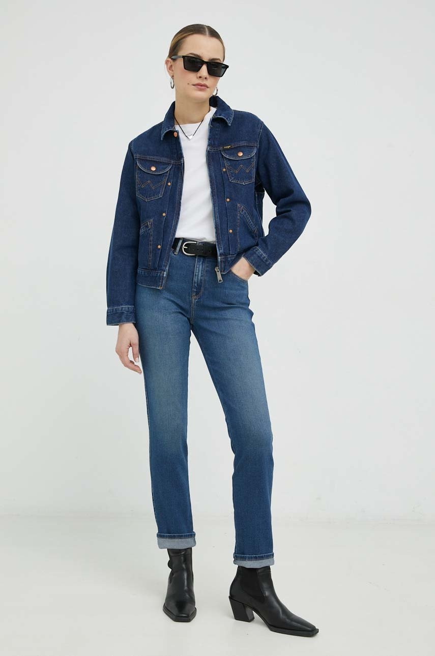 

Джинсова куртка Wrangler жіноча колір синій перехідна