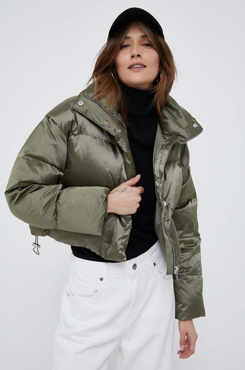 Péřová bunda Calvin Klein dámská, zelená barva, zimní
