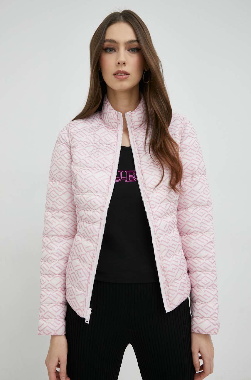 Oboustranná bunda Guess dámská, růžová barva, přechodná - růžová -  Hlavní materiál: 56 % Polye