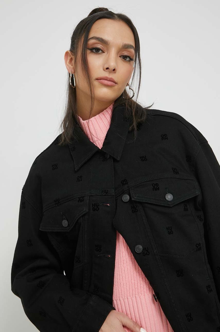 

Куртка HUGO женская цвет чёрный переходная oversize