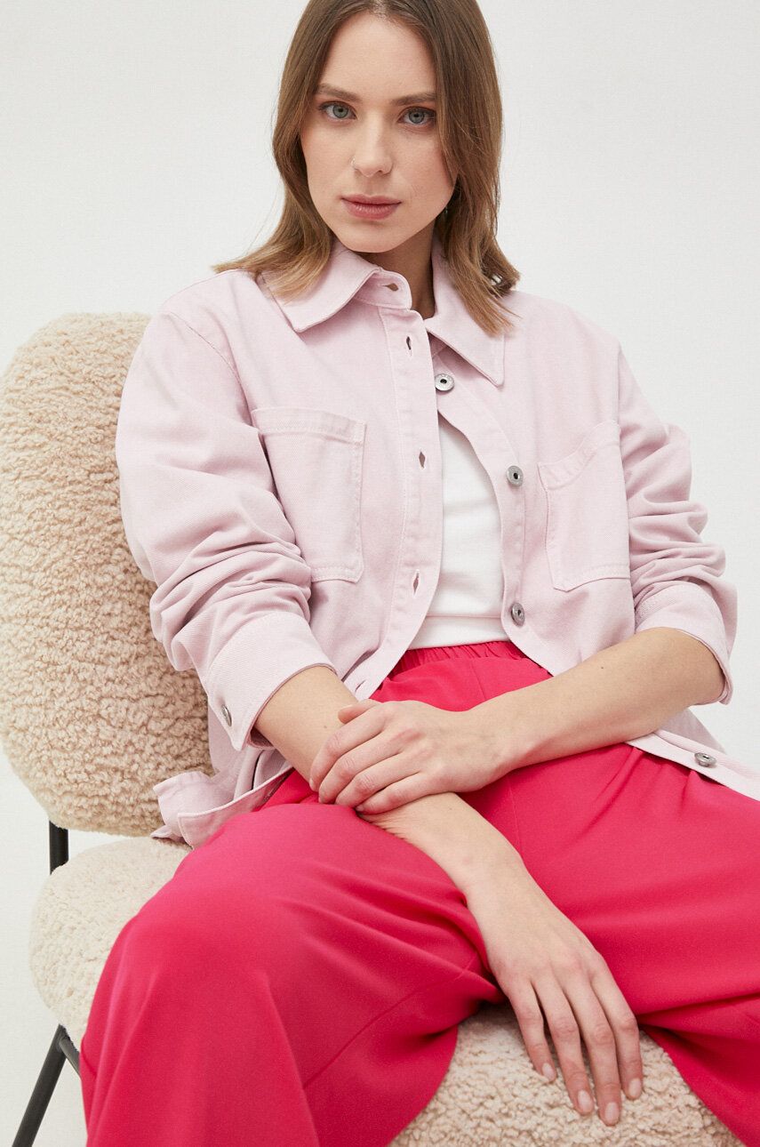 Džínová bunda Weekend Max Mara dámská, růžová barva, přechodná - růžová -  100 % Bavlna