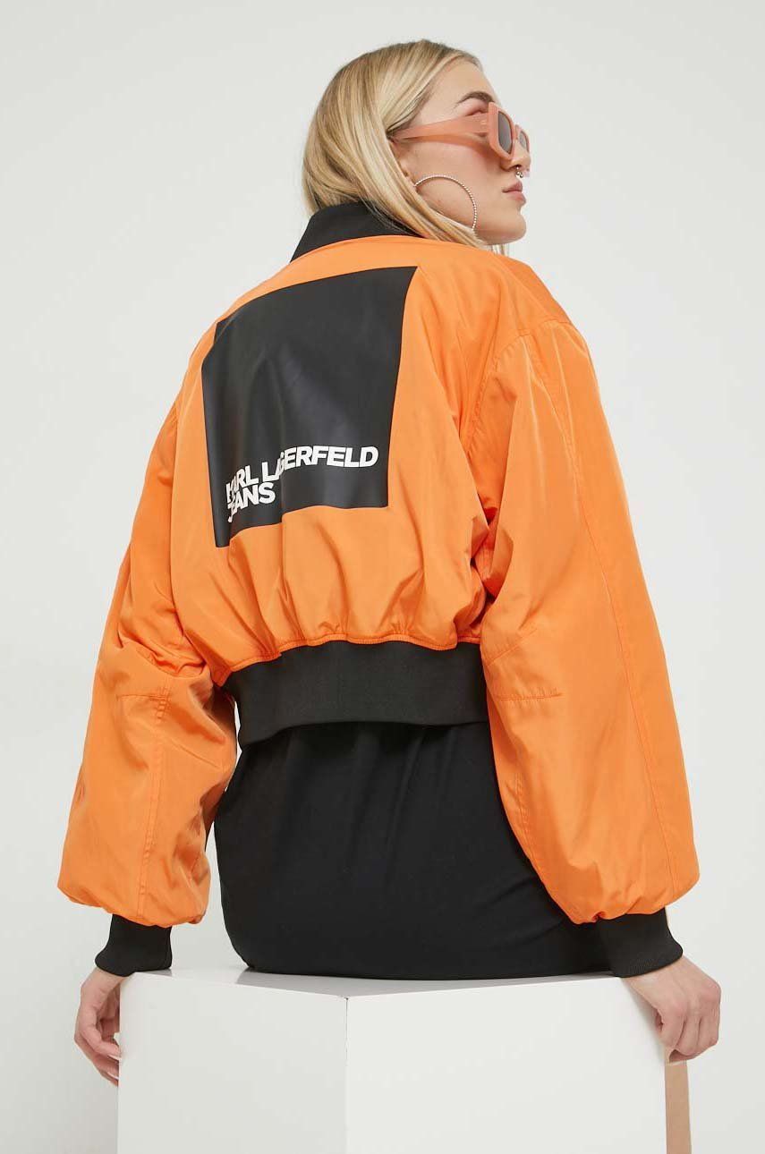 Karl Lagerfeld Jeans geaca bomber femei, culoarea portocaliu, de tranzitie