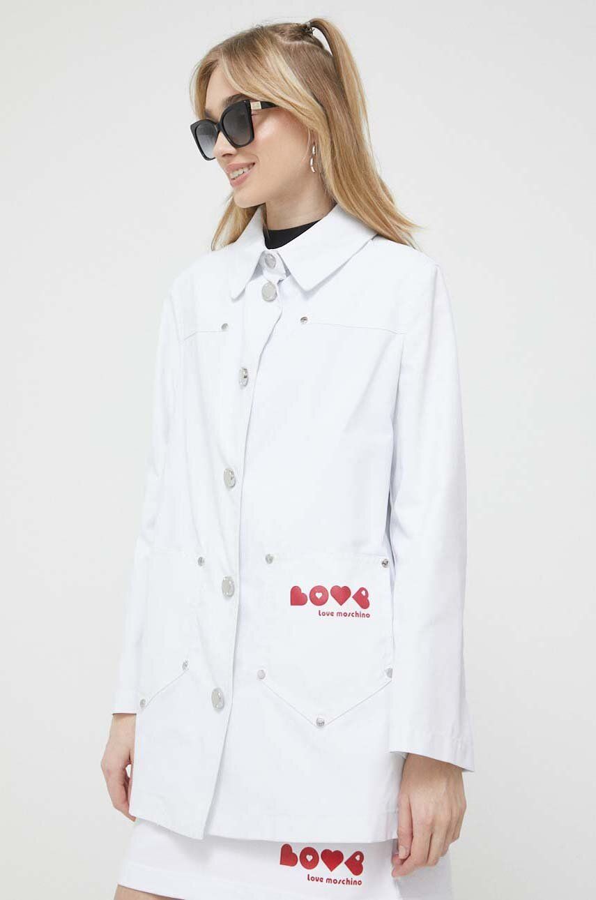 Love Moschino geaca femei, culoarea alb, de tranzitie answear.ro answear.ro