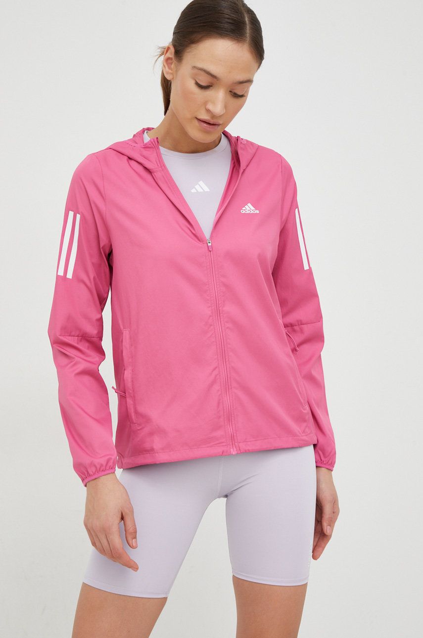 Levně Běžecká bunda adidas Performance růžová barva