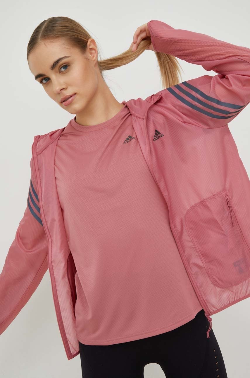 Levně Větrovka adidas Performance Run Icons růžová barva, přechodná