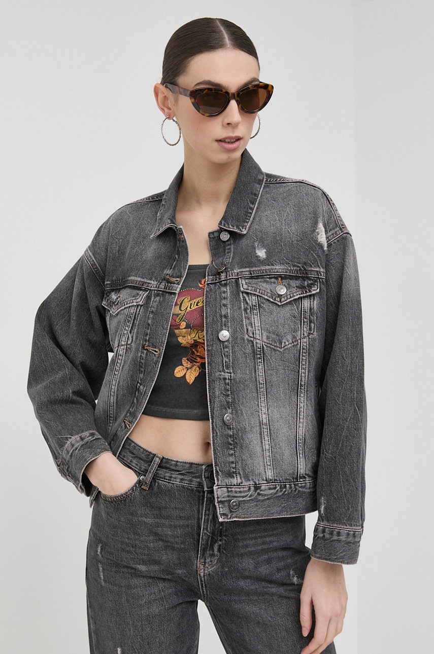 

Джинсова куртка Armani Exchange жіноча колір сірий перехідна oversize
