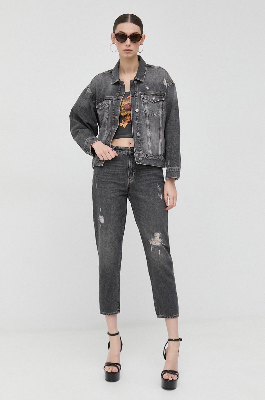

Джинсова куртка Armani Exchange жіноча колір сірий перехідна oversize