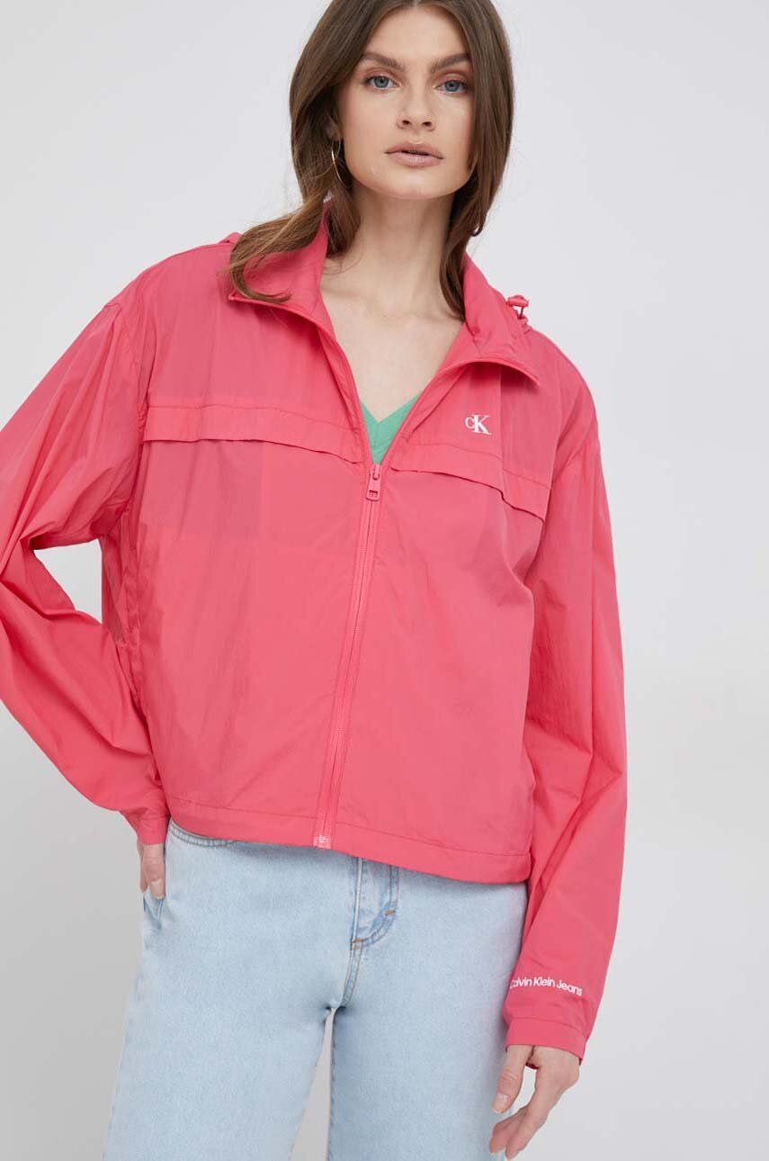 Větrovka Calvin Klein Jeans růžová barva, přechodná - růžová -  Hlavní materiál: 100 % Polyamid