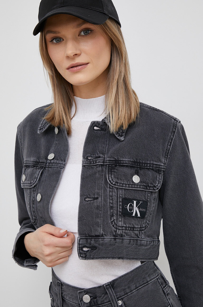 

Дънково яке Calvin Klein Jeans в сиво с преходна изолация, Сив