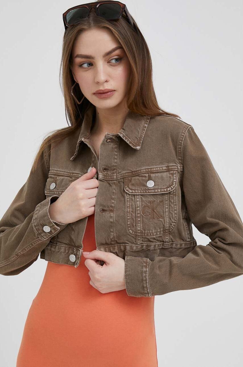 

Дънково яке Calvin Klein Jeans в кафяво преходен, Кафяв