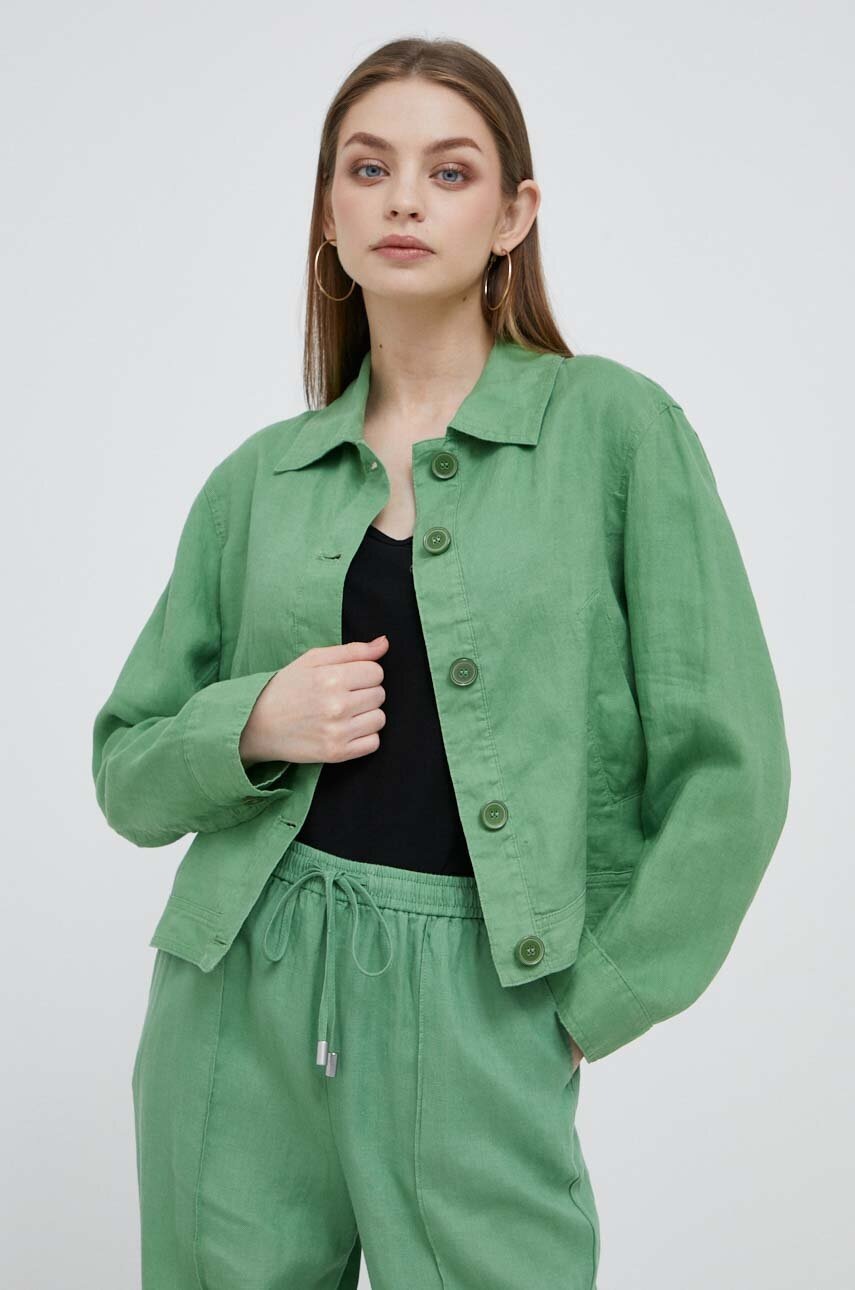 

Льняна куртка United Colors of Benetton колір зелений перехідна oversize