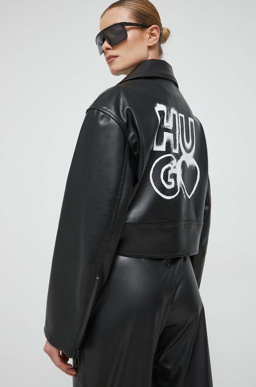 

Куртка HUGO женская цвет чёрный переходная oversize