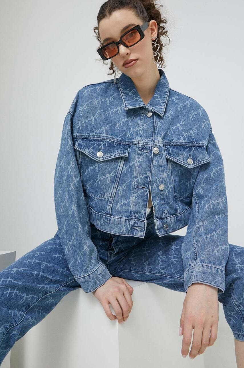 Hugo geaca jeans femei, de tranzitie, oversize