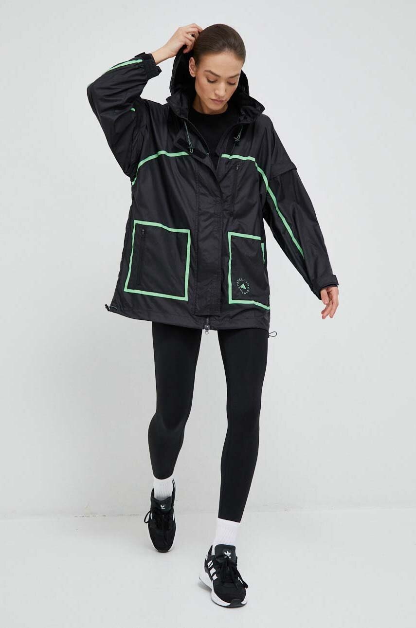 adidas by Stella McCartney windbreaker TrueNature culoarea negru, de tranzitie, oversize