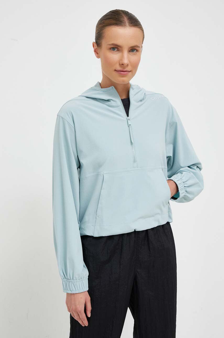 Tréninková mikina Calvin Klein Performance Essentials s kapucí - modrá - 86 % Polyester