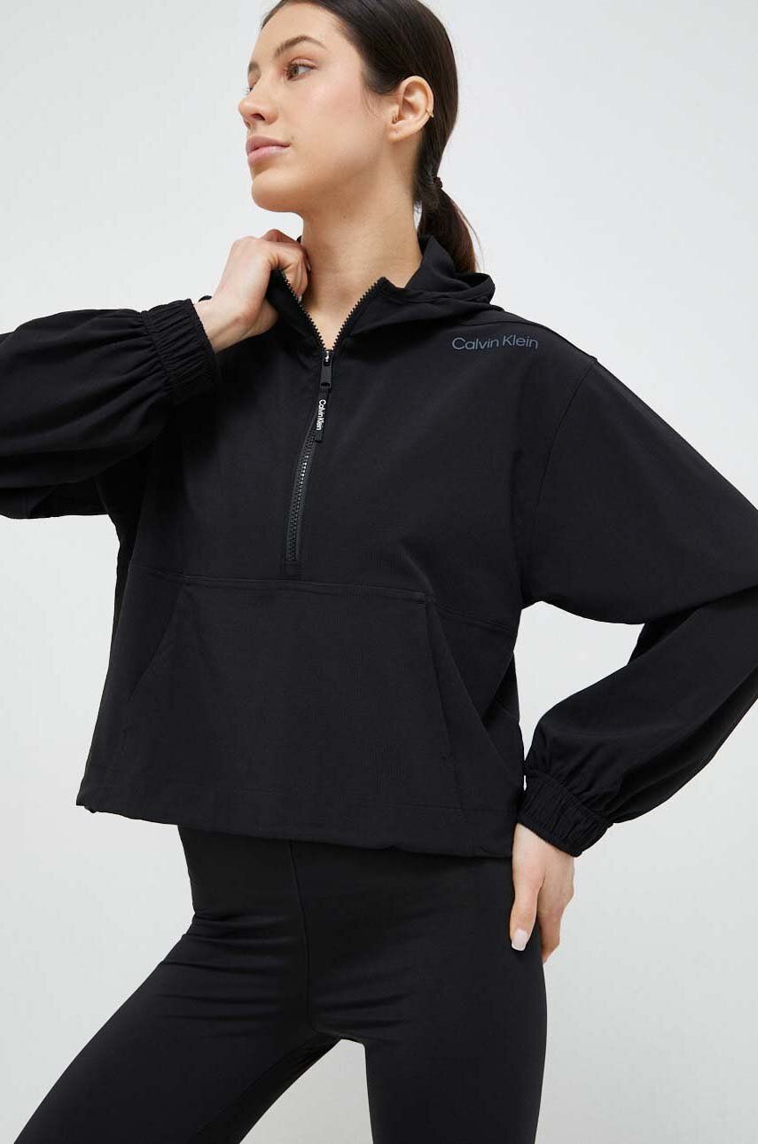 Levně Tréninková mikina Calvin Klein Performance Essentials černá barva, s kapucí