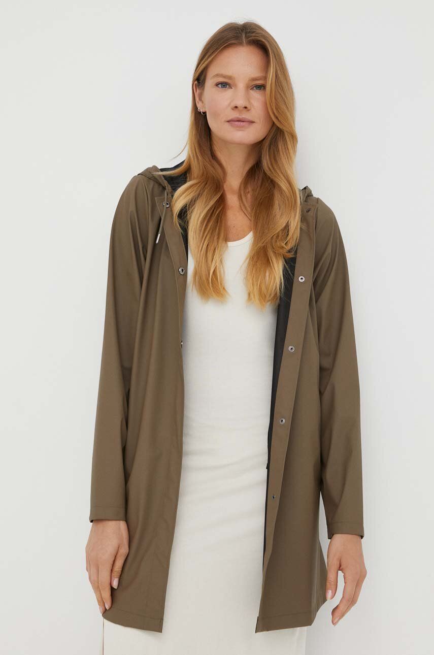 Nepromokavá bunda Rains 18050 A-line W Jacket dámská, hnědá barva, přechodná - hnědá -  Hlavní 