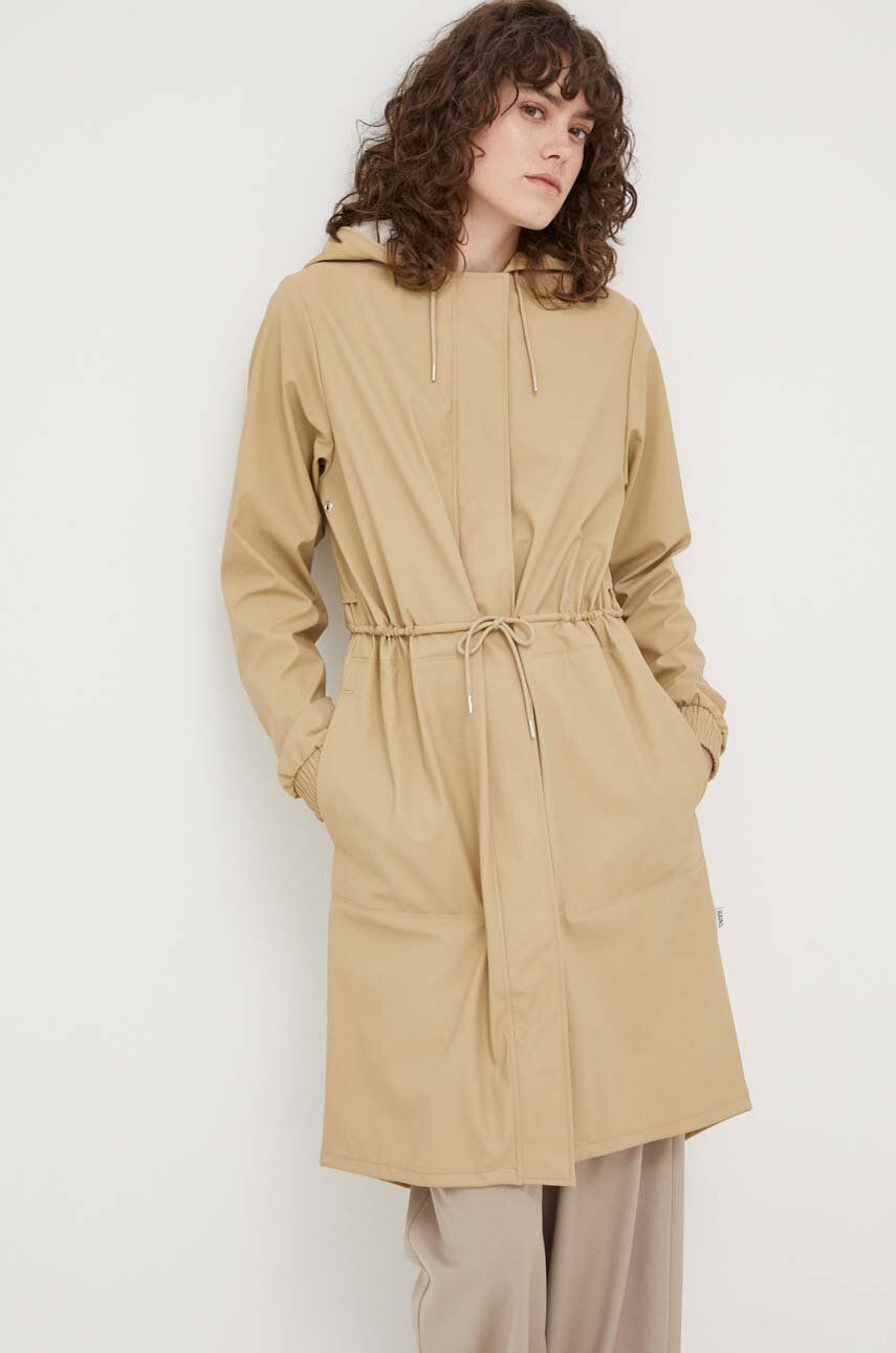 Rains geacă de ploaie 18550 String Parka femei, culoarea bej, de tranzitie 18550.24-24Sand