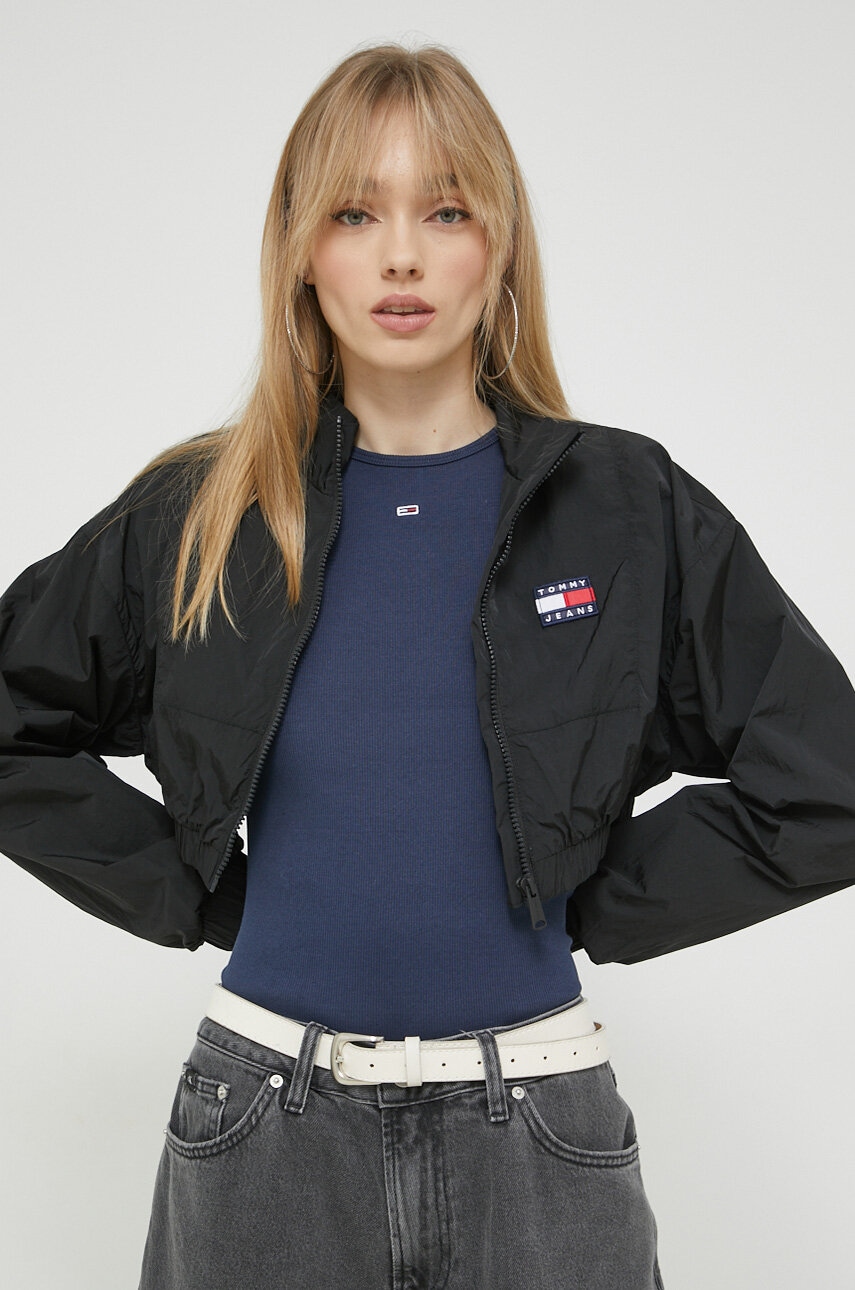 Tommy Jeans geaca femei, culoarea negru, de tranzitie