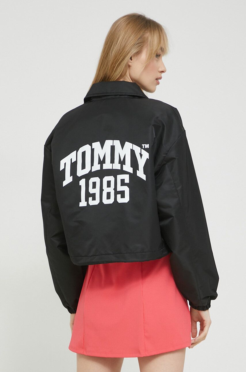 Tommy Jeans geaca femei, culoarea negru, de tranzitie