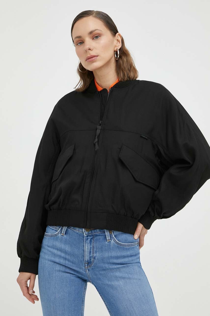 G-Star Raw geaca bomber femei, culoarea negru, de tranzitie