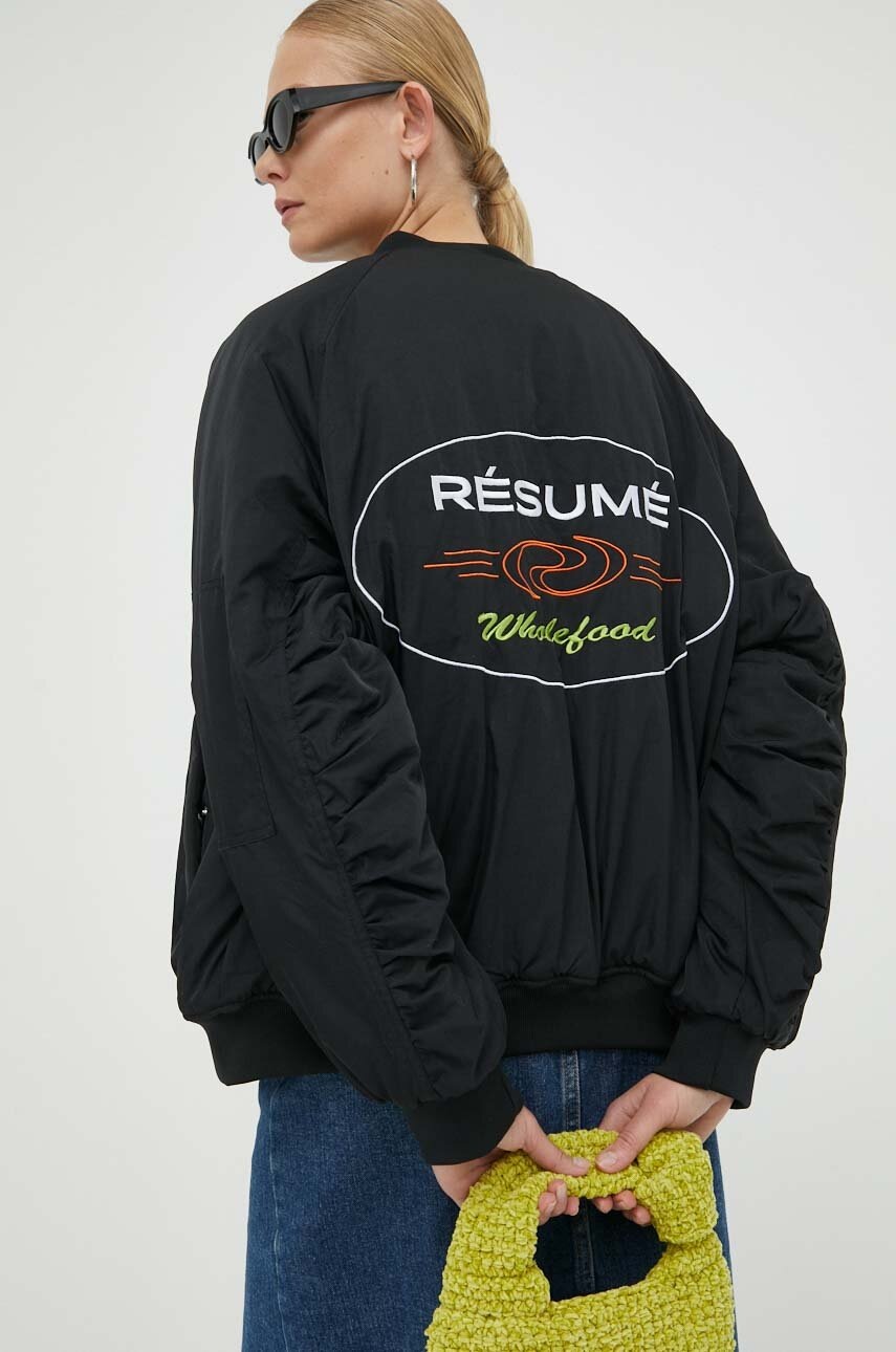 Résumé Geaca Bomber Femei, Culoarea Negru, De Iarna, Oversize