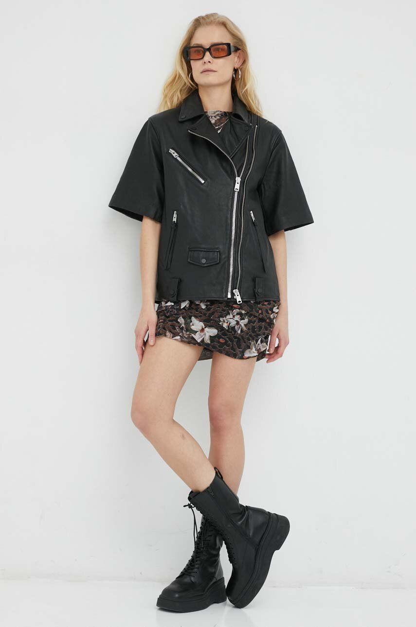 

Шкіряна куртка AllSaints жіноча колір чорний перехідна