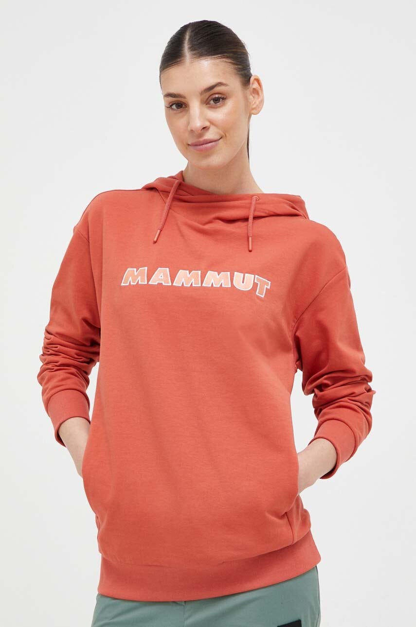 Mammut Bluza Ml Hoody Logo Femei, Culoarea Roz, Cu Gluga, Cu Imprimeu