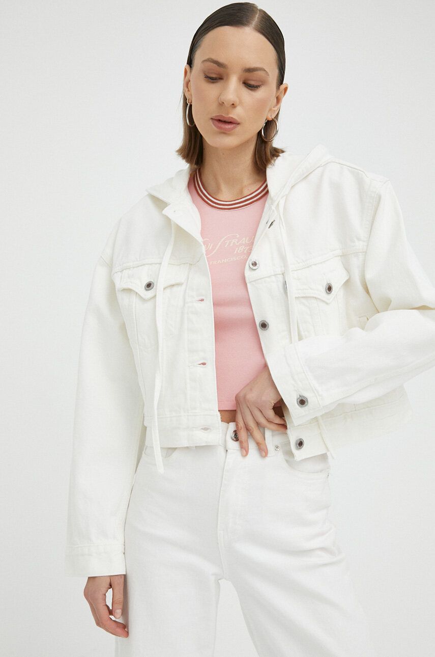 Džínová bunda Levi′s dámská, bílá barva, přechodná - bílá -  100 % Bavlna