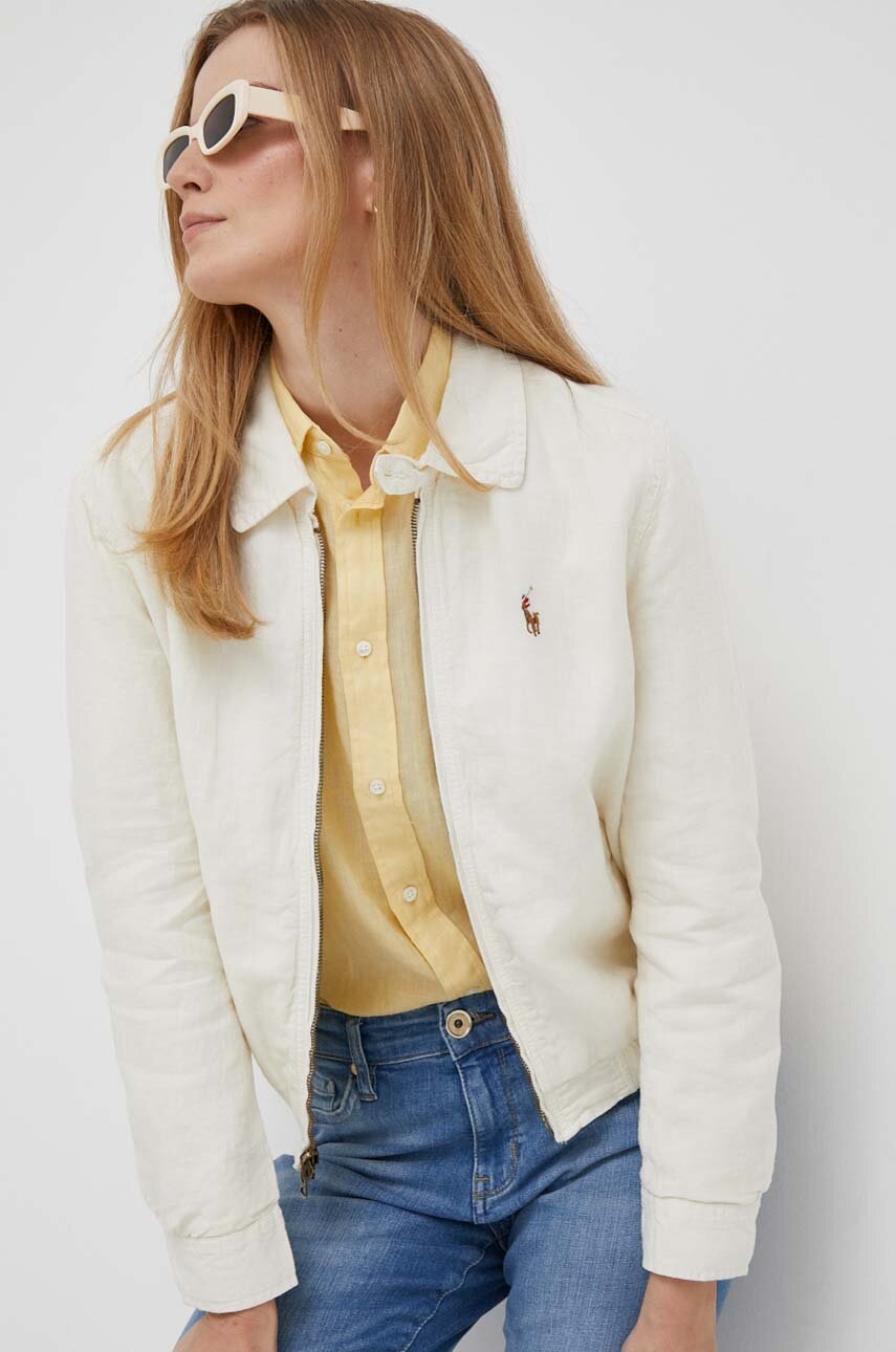 

Льняная куртка Polo Ralph Lauren цвет бежевый переходная