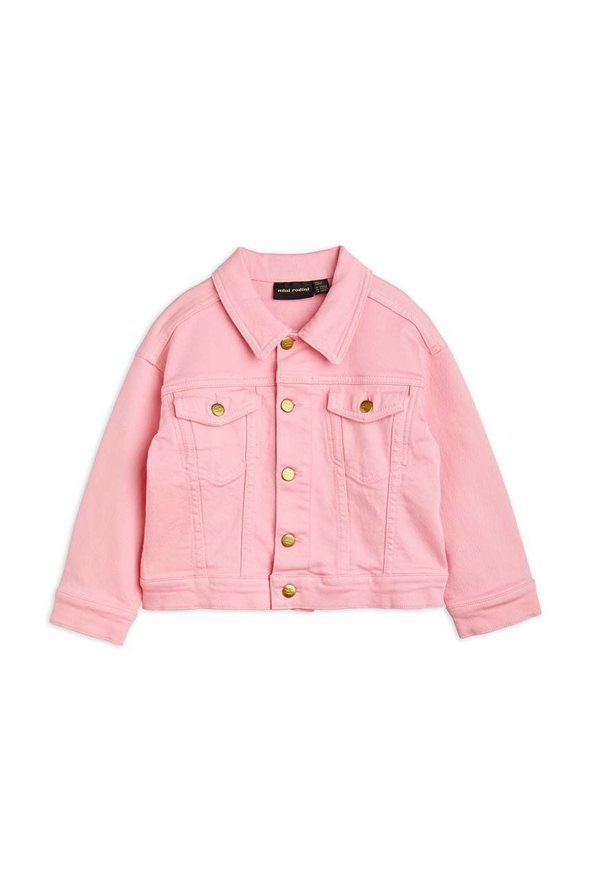 Levně Bavlněná džínová bunda Mini Rodini růžová barva