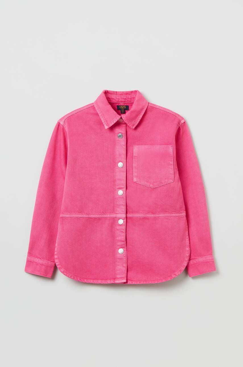 OVS geaca de blugi pentru copii culoarea roz
