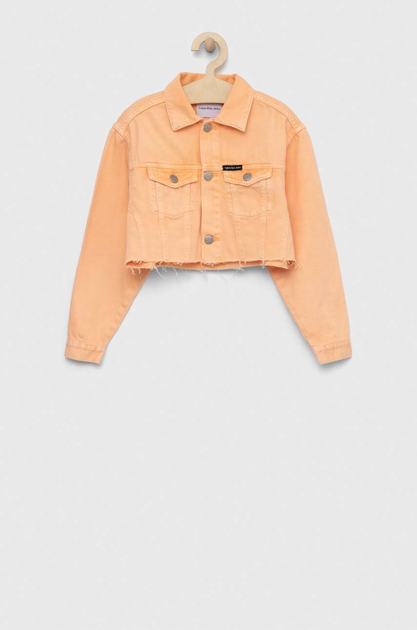 Levně Dětská riflová bunda Calvin Klein Jeans oranžová barva
