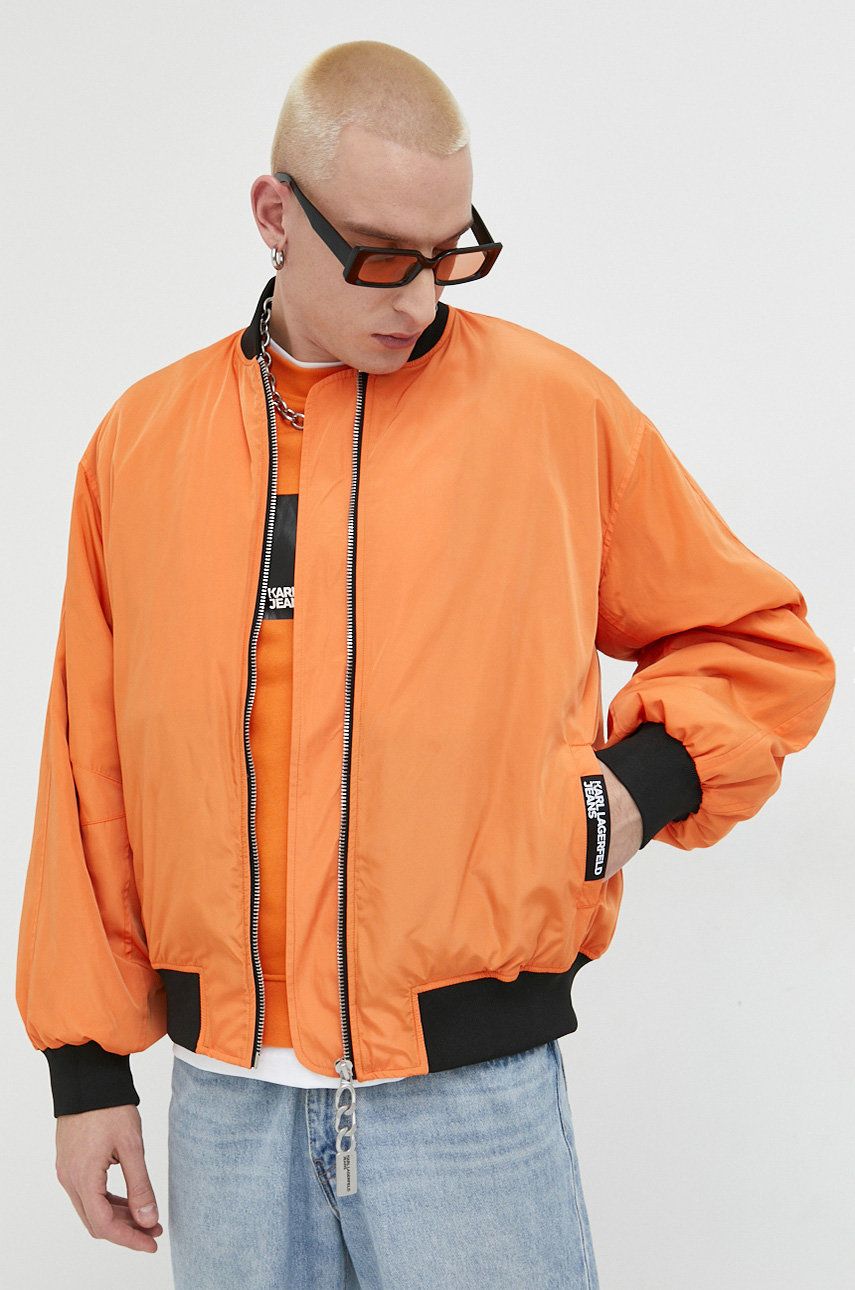 Karl Lagerfeld Jeans geaca bomber barbati, culoarea portocaliu, de tranzitie, oversize