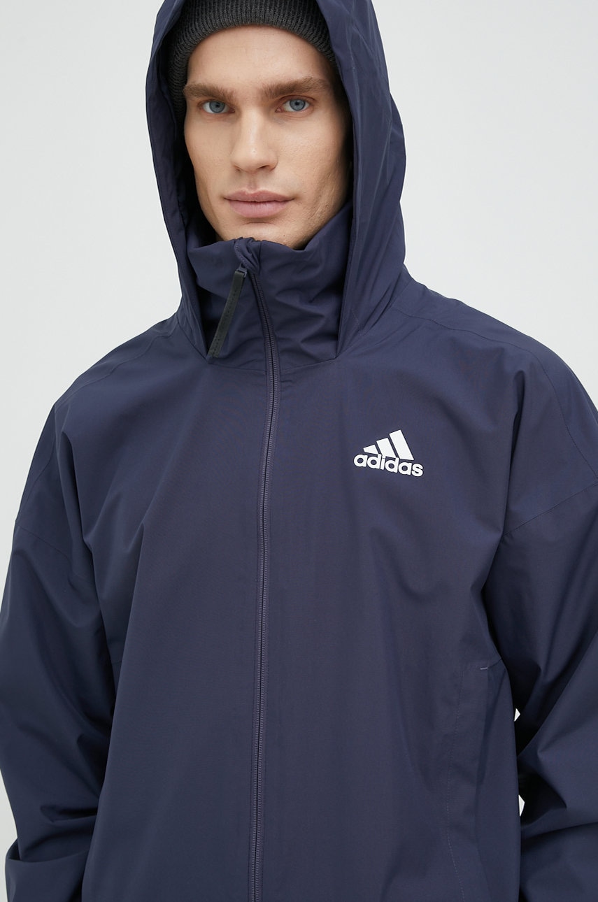 adidas geaca de ploaie barbati, culoarea albastru marin, de tranzitie