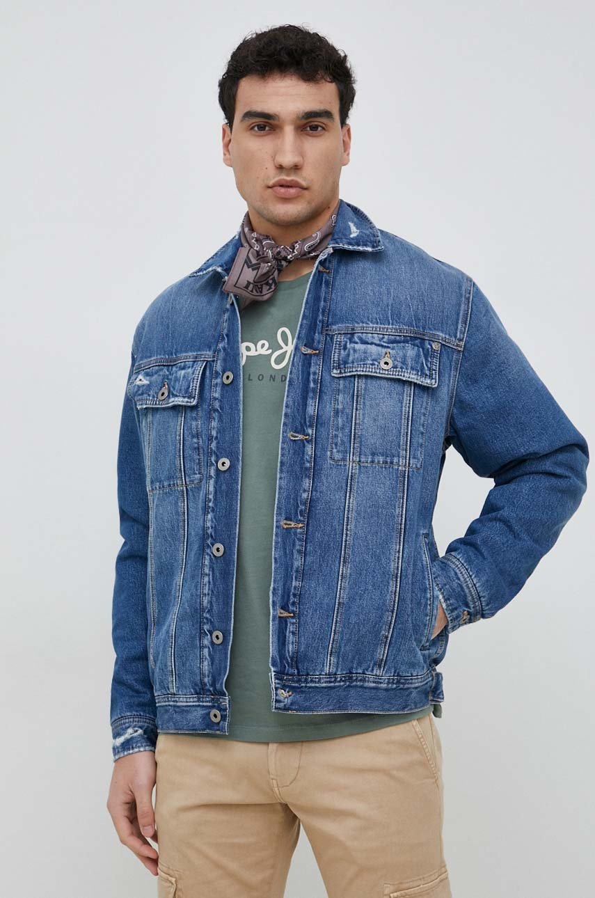 Pepe Jeans geaca jeans Young Bandana barbati, culoarea albastru marin, de tranzitie