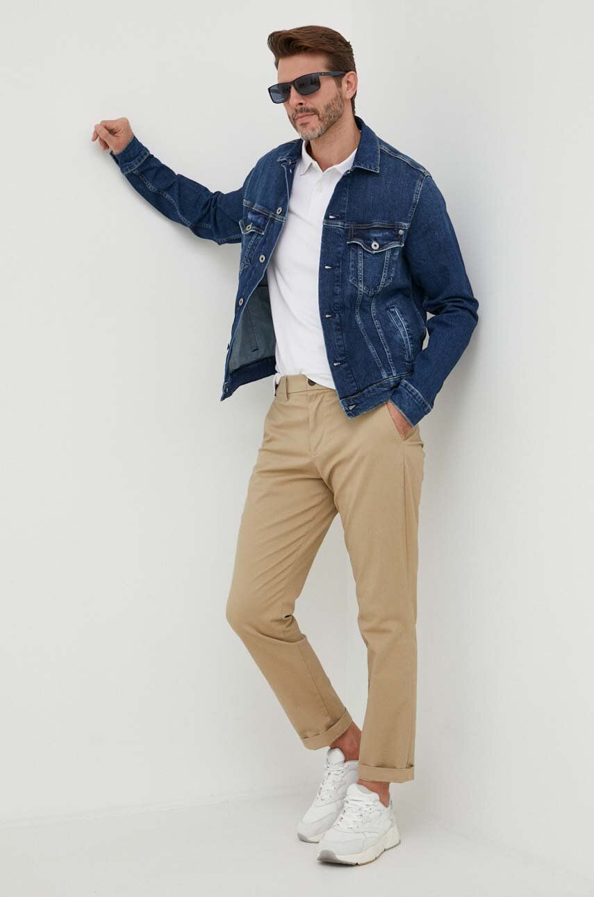 Pepe Jeans geaca jeans Pinner barbati, culoarea albastru marin, de tranzitie