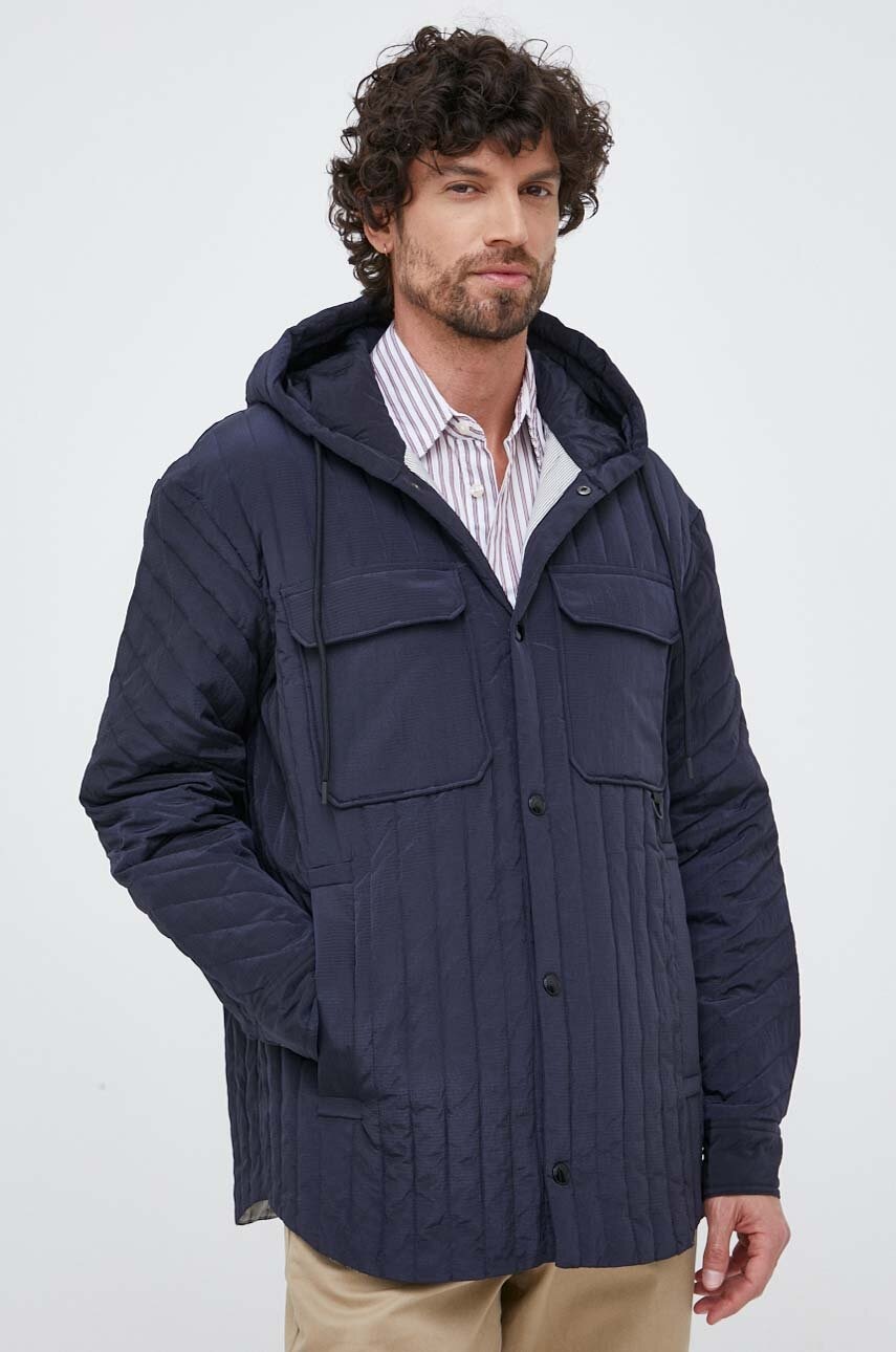 Emporio armani geaca de puf barbati, culoarea albastru marin, de tranzitie