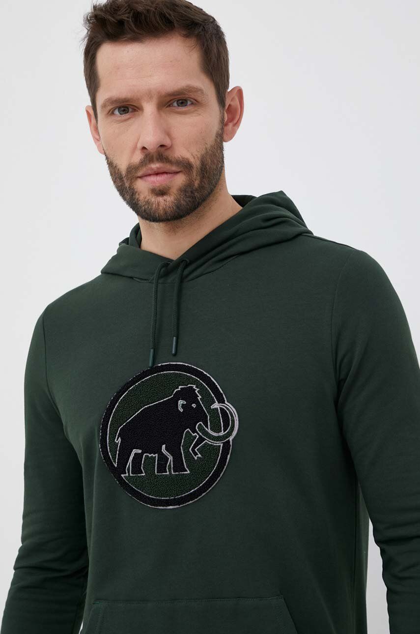 Mikina Mammut Circle pánská, zelená barva, s kapucí, s aplikací - zelená -  95 % Bavlna