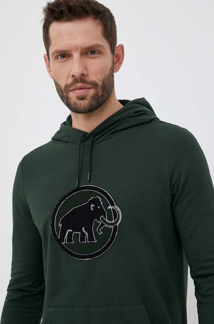 Mammut bluza Circle barbati, culoarea verde, cu glugă, cu imprimeu