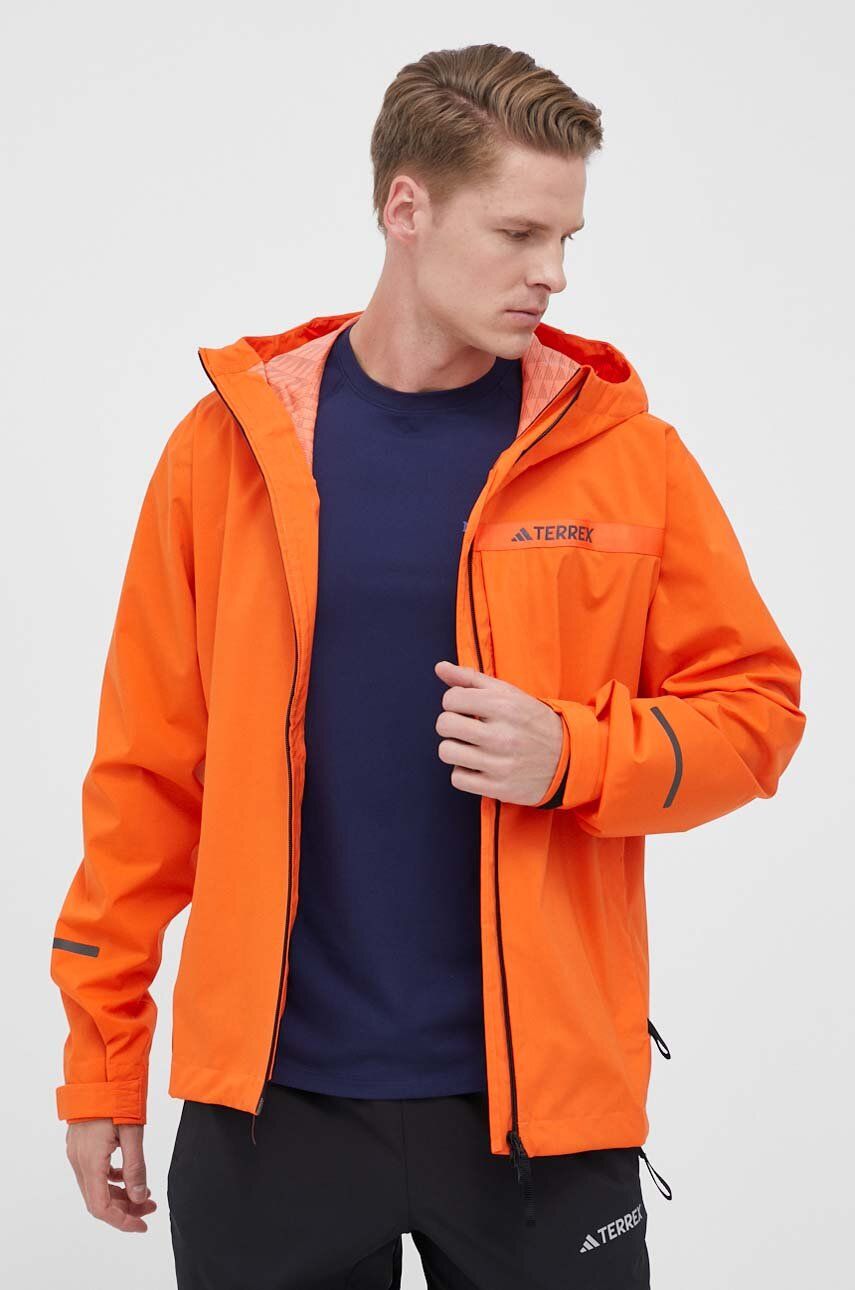 Levně Nepromokavá bunda adidas TERREX Multi Rain.RDY pánská, oranžová barva, přechodná